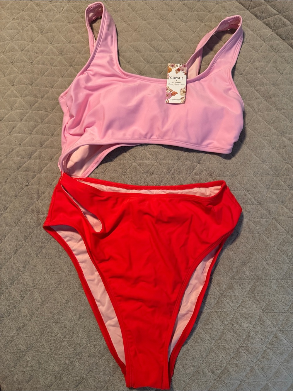 Cupshe Jessie James decker collab Pink & Red Two-Piece High-Waist one piece